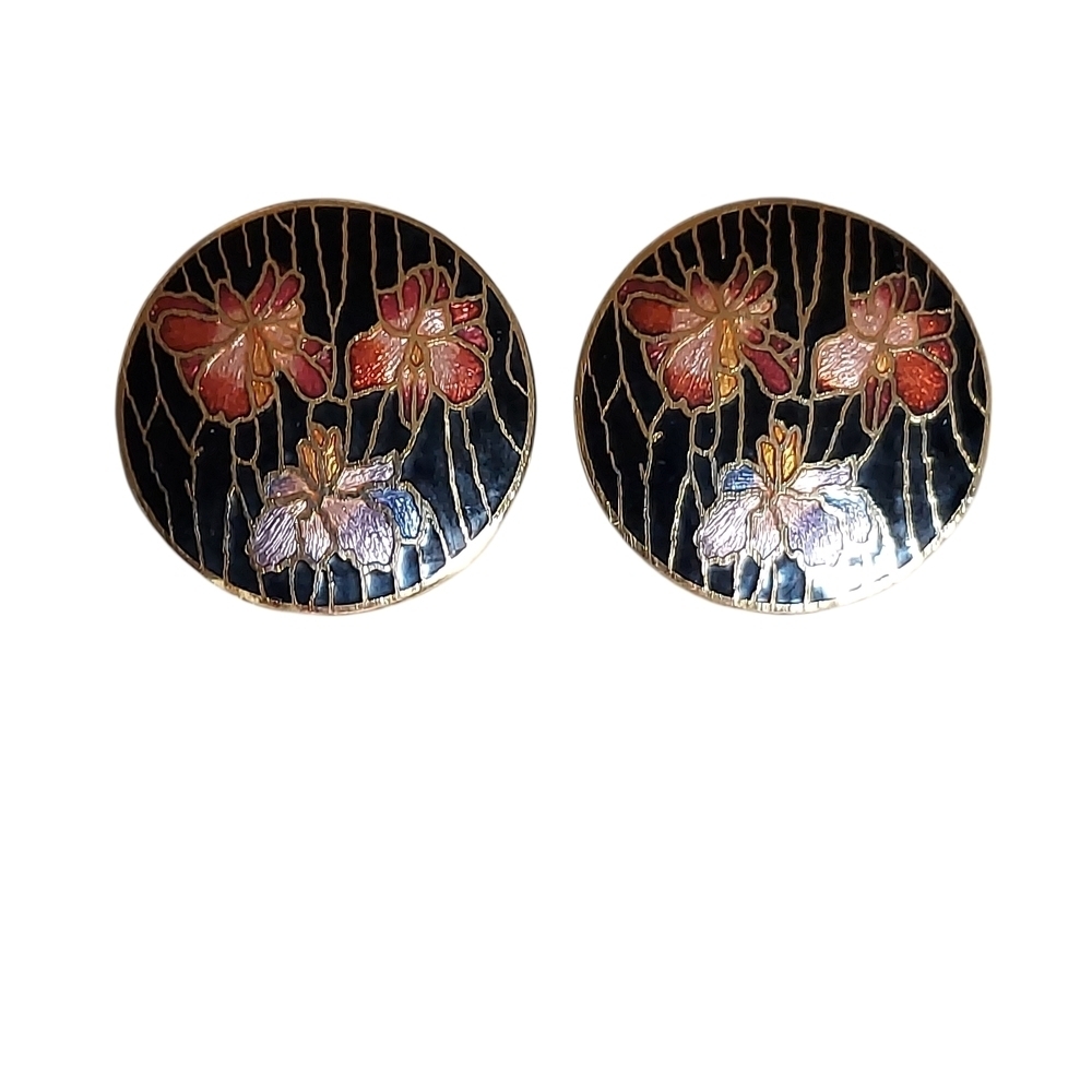 Vintage Cloisonne Floral Enamel Earrings
